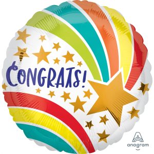 Congrats Rainbow Shooting Star Foil Balloon. 18in