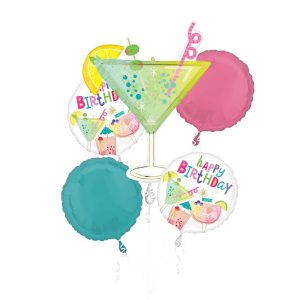 Cheers to You Birthday Cocktail Balloon Bouquet. 5pc