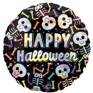 Happy Halloween Holographic Skulls & Bones Foil Balloon. 18in