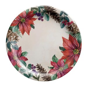 Traditional Poinsettia Plates. 8ct (Dinner or Dessert). Sizes Dinner and Dessert
