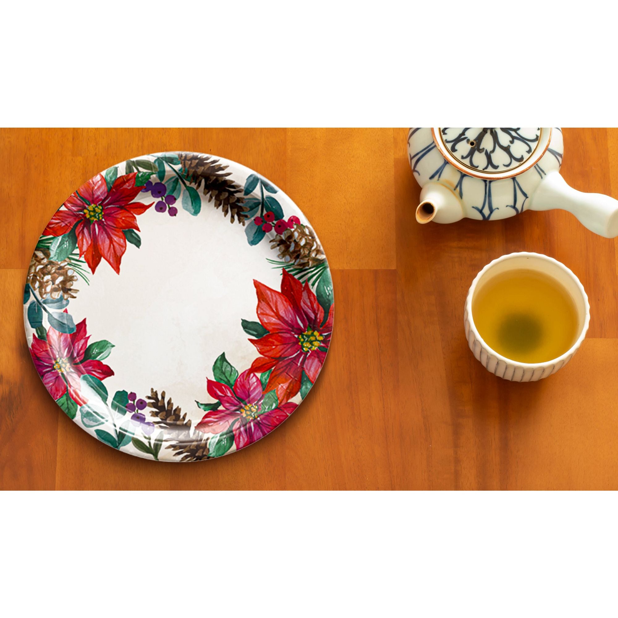 Traditional Poinsettia Plates. 8ct (Dinner or Dessert). Sizes Dinner and Dessert - Image 4