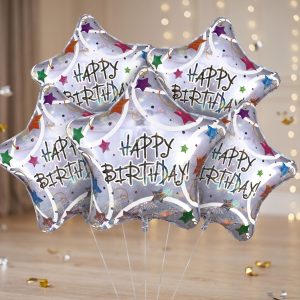 Holographic Star Happy Birthday Balloon Bouquet. 5pc