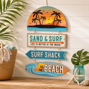 Beach Life MDF Stacked Sign. 14.3in x 22in