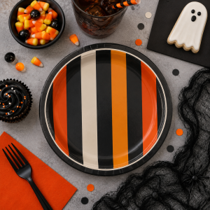 Boo Bash Striped Lunch Plates. 9in. 8ct