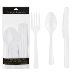 White Plastic Cutlery Set. 24ct