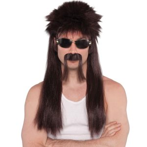 Mullet Wig & Mustache. Assorted Colors