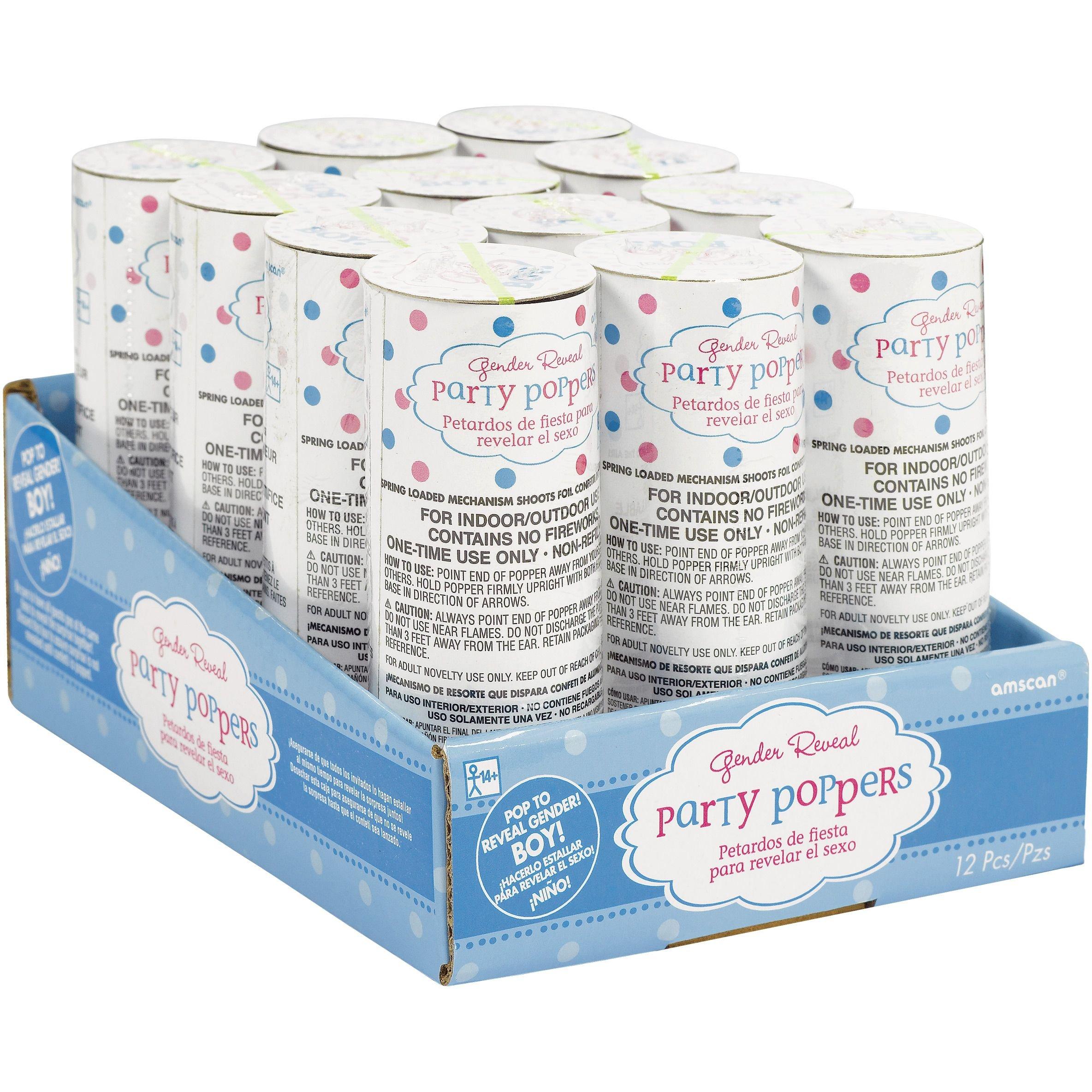 Gender Reveal Confetti Party Poppers. 12ct. Assorted Colors - Image 3