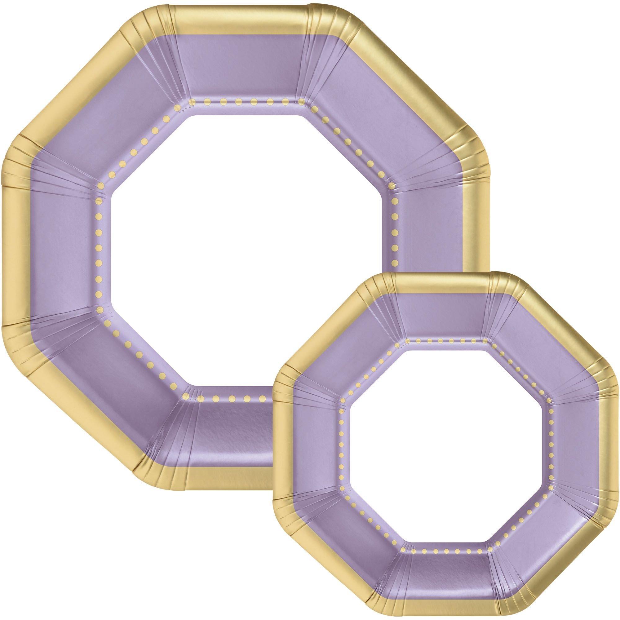 Octoganal Premium Paper Dinner (10.25in) & Dessert (7.5in) Plates with Color Border. 20ct. Assorted Colors - Image 8