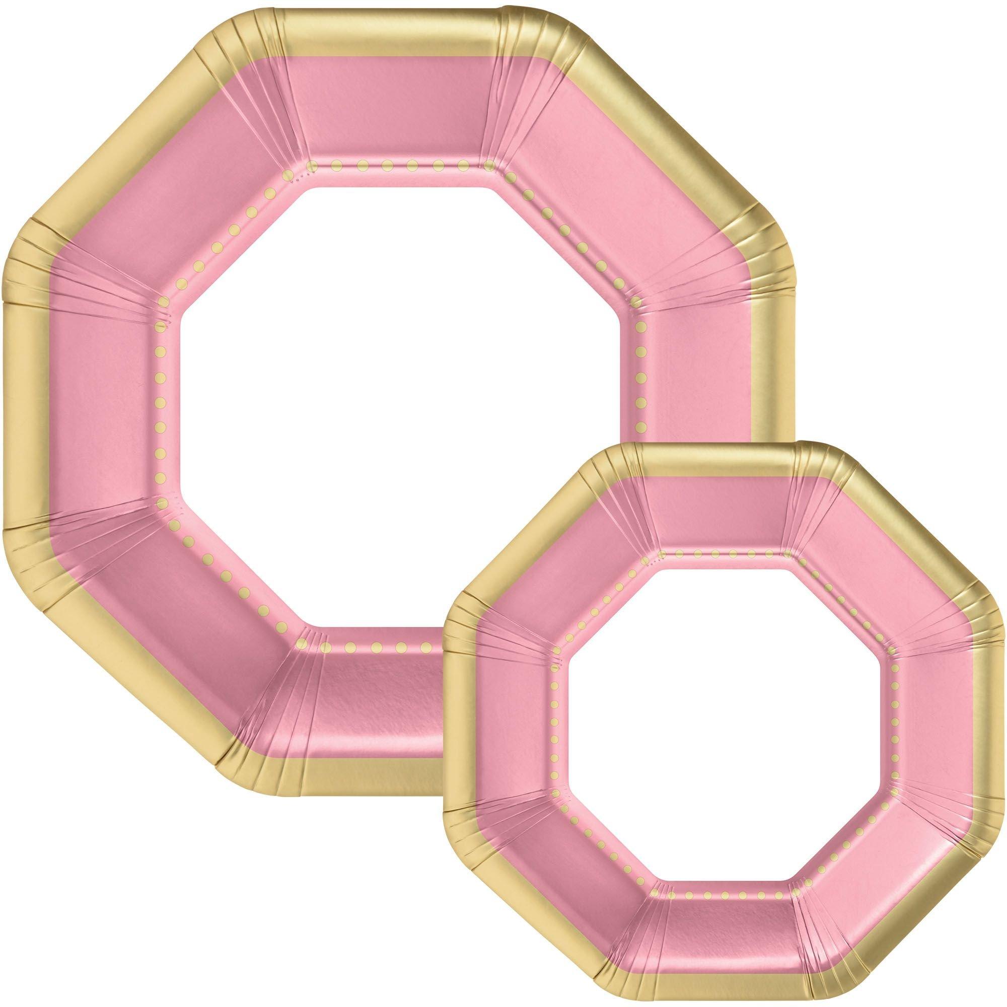 Octoganal Premium Paper Dinner (10.25in) & Dessert (7.5in) Plates with Color Border. 20ct. Assorted Colors - Image 11