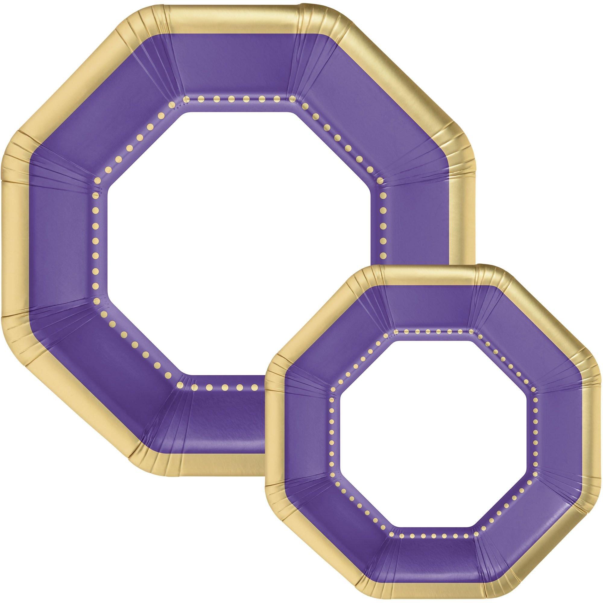 Octoganal Premium Paper Dinner (10.25in) & Dessert (7.5in) Plates with Color Border. 20ct. Assorted Colors - Image 12