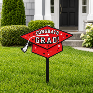 Congrats Grad Plastic Yard Stake. 20.5in. Assorted Colors
