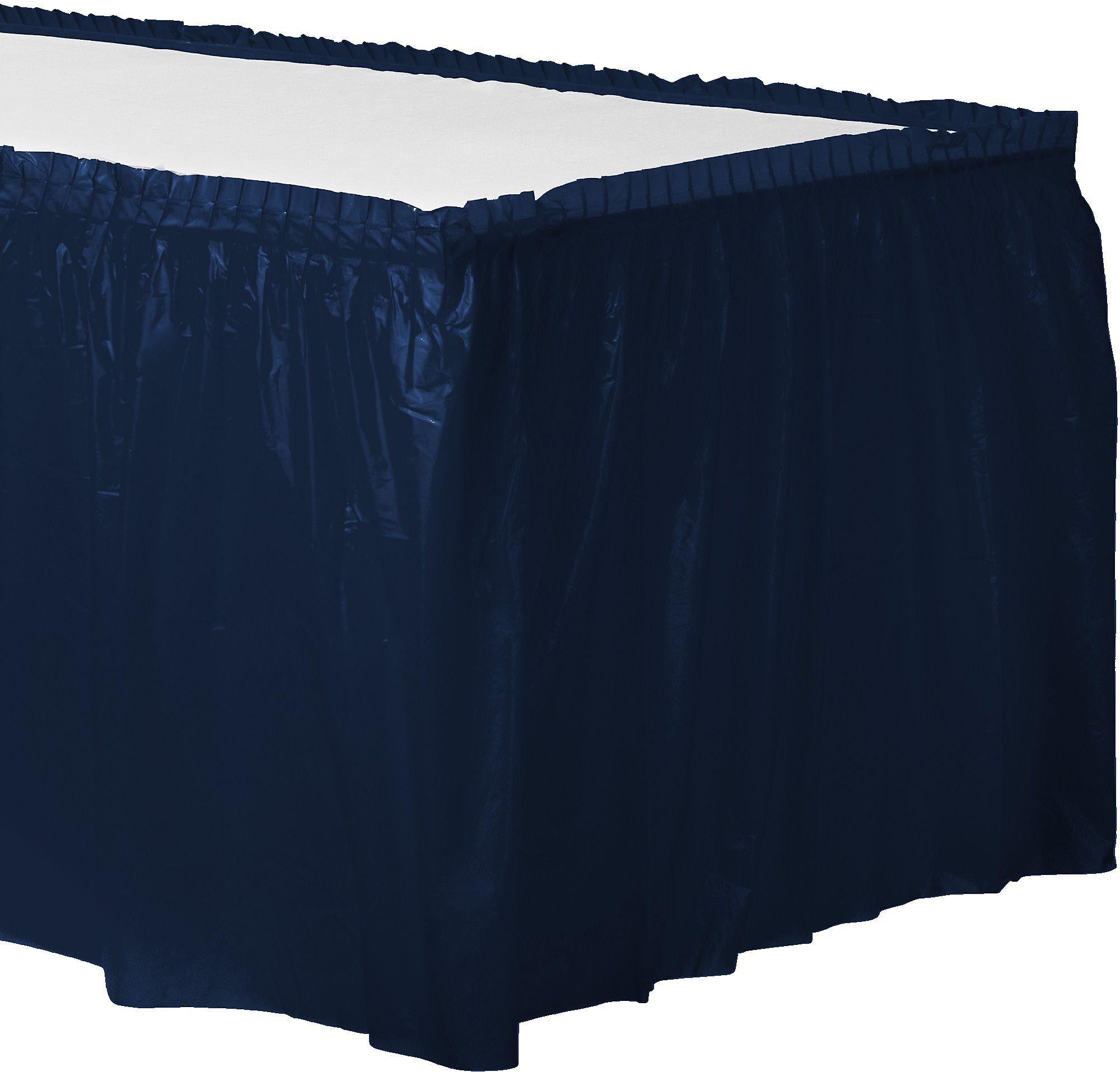 True Navy Plastic Table Skirt. 21ft x 29in