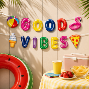 Cool Pool Party Good Vibes Cardstock Banner Set. 2pc. 5ft