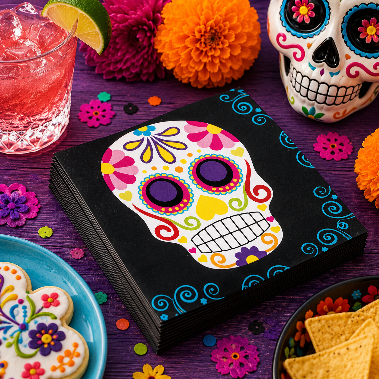 Day of the Dead Sugar Skull Paper Napkins. 16ct - Image 4