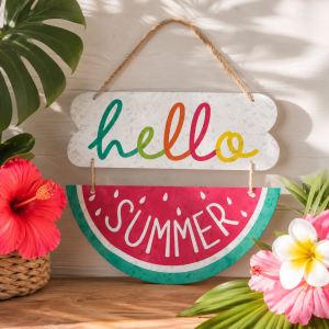 Hello Summer Metal Stacked Sign. 10.3in x 13in