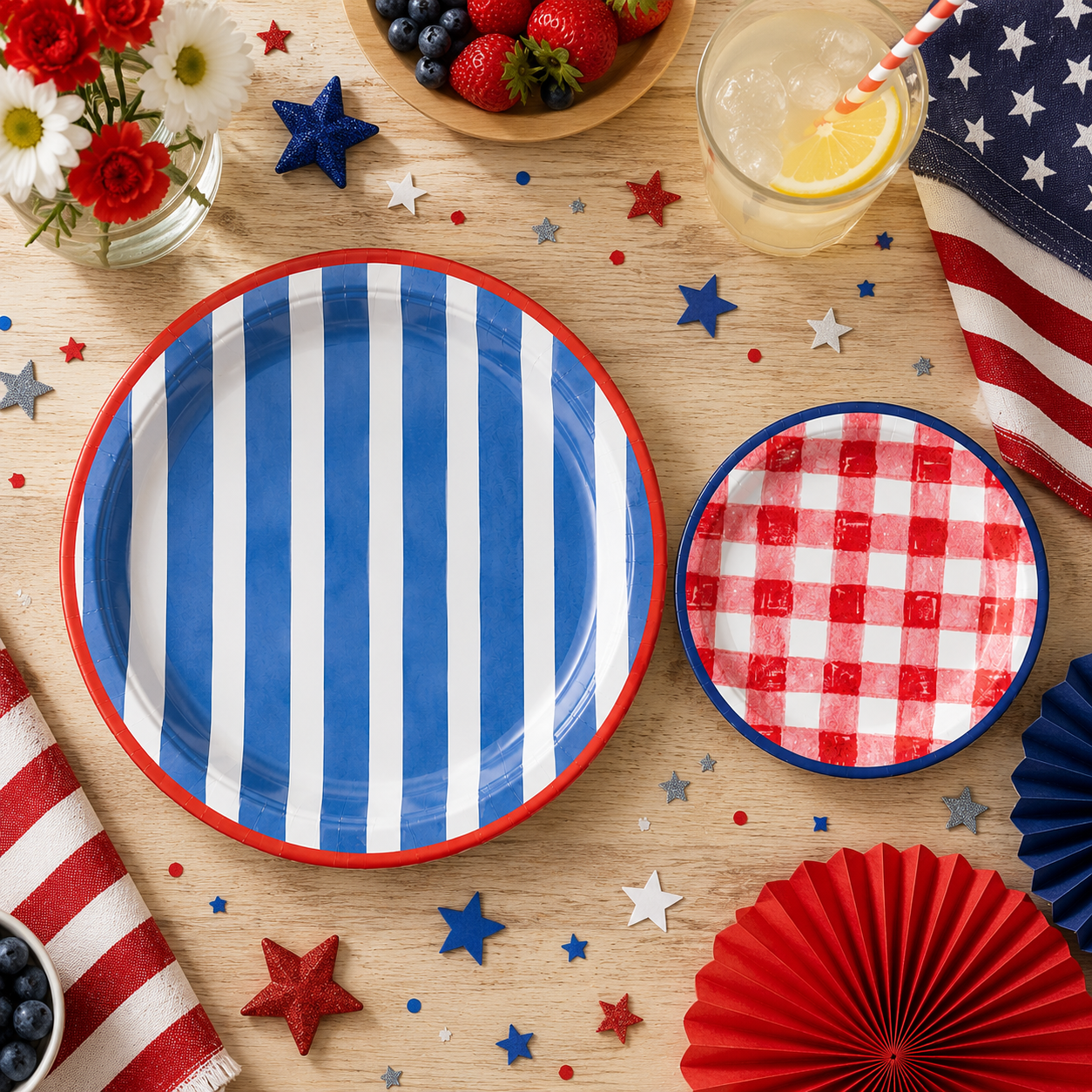 Patriotic Patchwork Paper Plates. 8ct. Assorted Options - Image 3