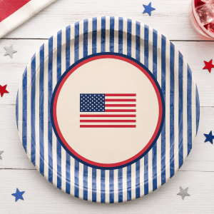Americana Stripe Paper Lunch Plates. 8ct