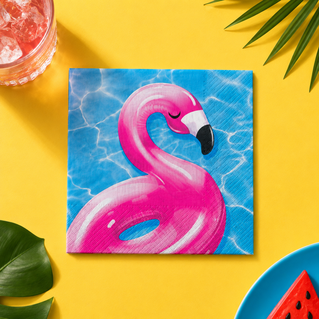 Cool Pool Party Flamingo Paper Beverage Napkins. 5in. 16ct
