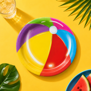 Cool Pool Party Beach Ball Paper Dessert Plates. 7in. 8ct