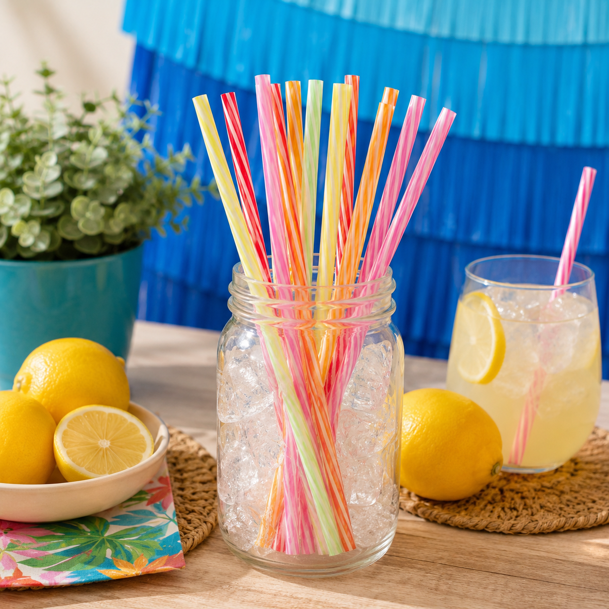 Multicolor Striped Reusable Plastic Straws. 24ct