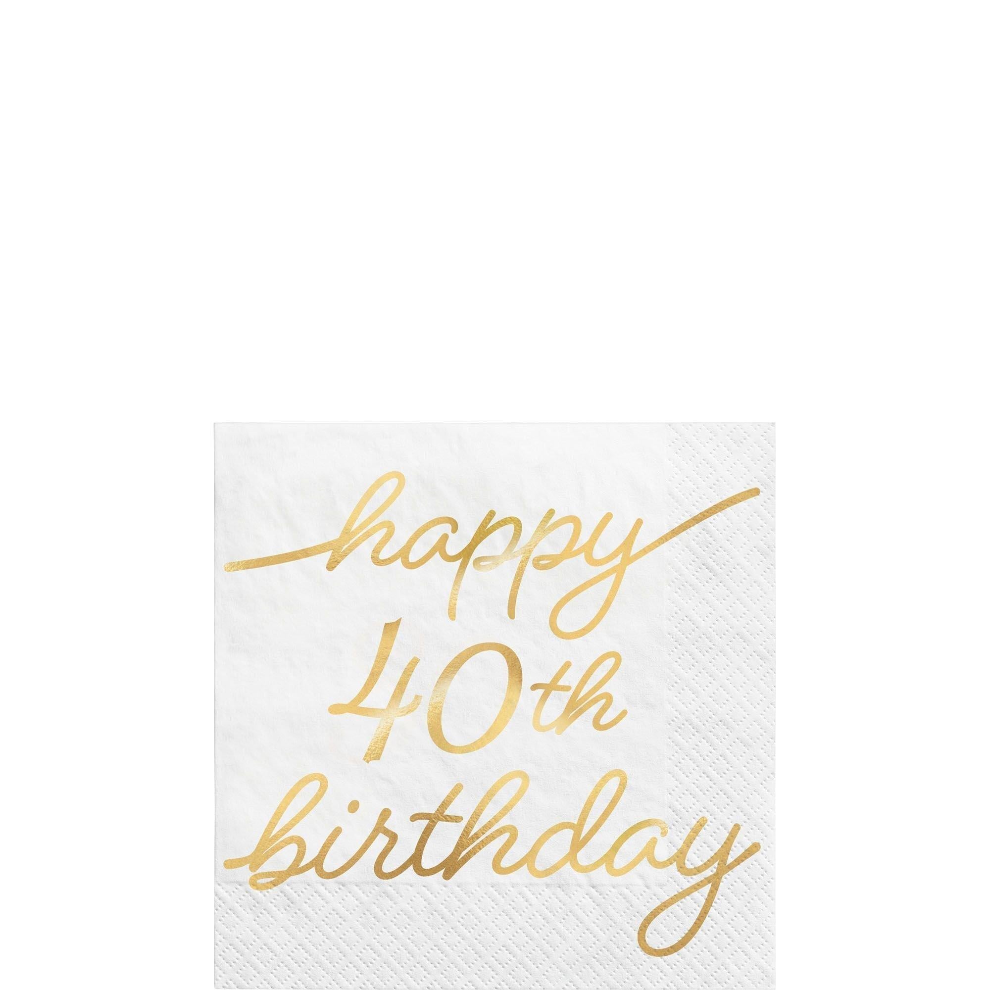 Metallic Golden Age Happy Birthday Paper Beverage Napkin. 5in. 16ct. Ages 40. 50. 60 - Image 2