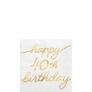Metallic Golden Age Happy Birthday Paper Beverage Napkin. 5in. 16ct. Ages 40. 50. 60
