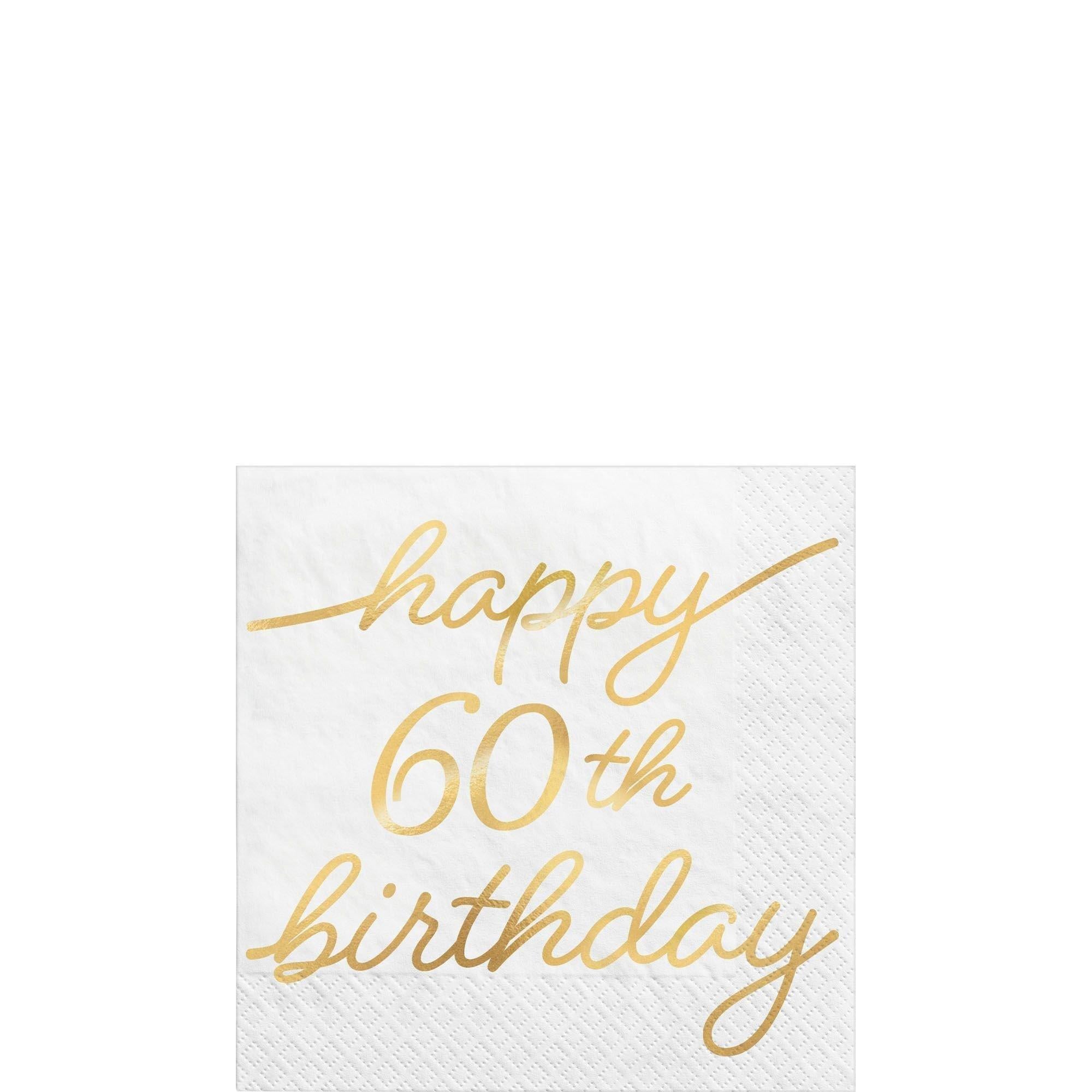 Metallic Golden Age Happy Birthday Paper Beverage Napkin. 5in. 16ct. Ages 40. 50. 60 - Image 4