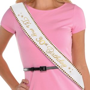 Rhinestone Golden Age Birthday Satin Sash. 30in. Ages