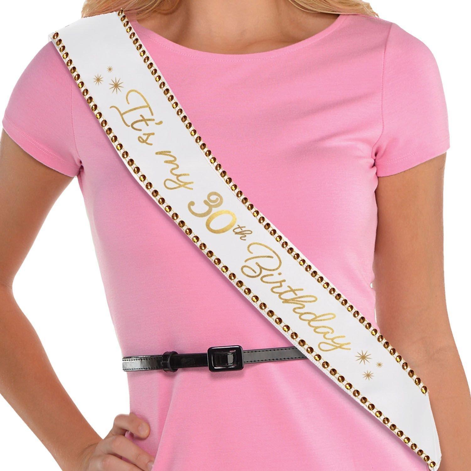 Rhinestone Golden Age Birthday Satin Sash. 30in. Ages
