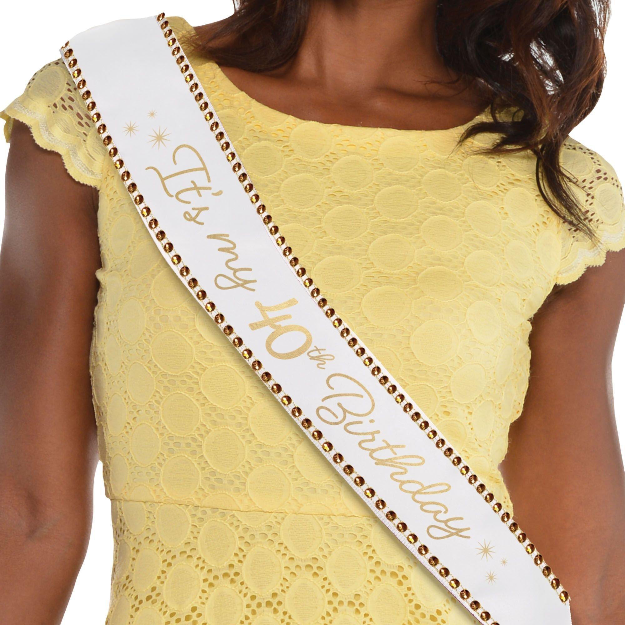 Rhinestone Golden Age Birthday Satin Sash. 30in. Ages - Image 4