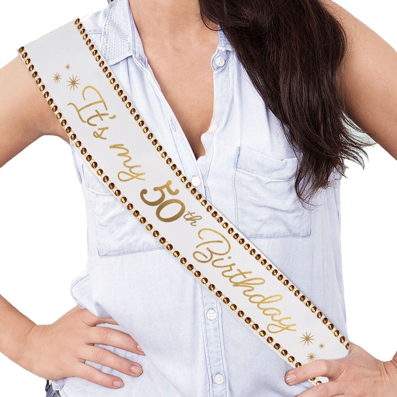 Rhinestone Golden Age Birthday Satin Sash. 30in. Ages - Image 6