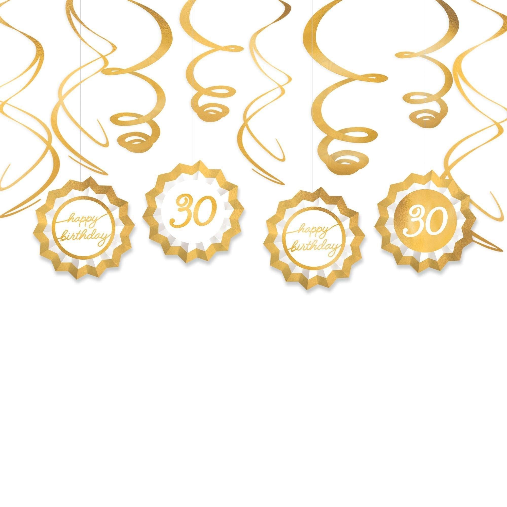 Metallic Golden Age Birthday Paper Fans & Swirl Decorations. 12pc. Ages - Image 3