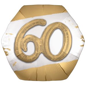 Satin Golden Age Happy Birthday Hexagonal Foil Balloon. 30in x 28in. Ages