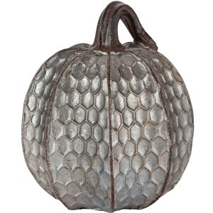 Metal-Look Stone & Resin Pumpkin. Sizes 5.9in x 4.5in and 4.7in x 4.9in