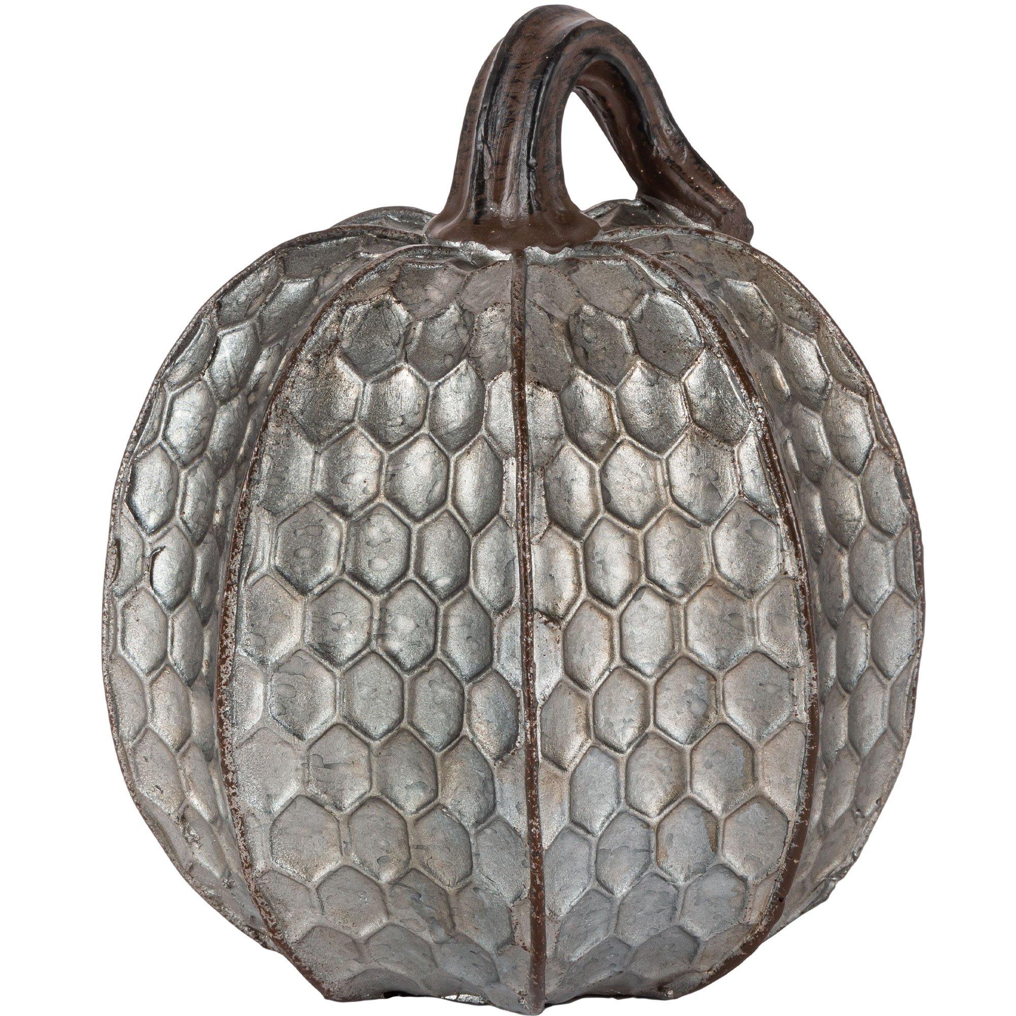 Metal-Look Stone & Resin Pumpkin. Sizes 5.9in x 4.5in and 4.7in x 4.9in