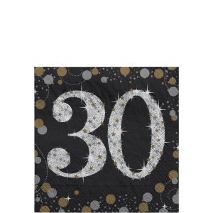 Milestone Beverage Napkins. 16ct - Sparkling Celebration. Ages 30. 40. 50. 60