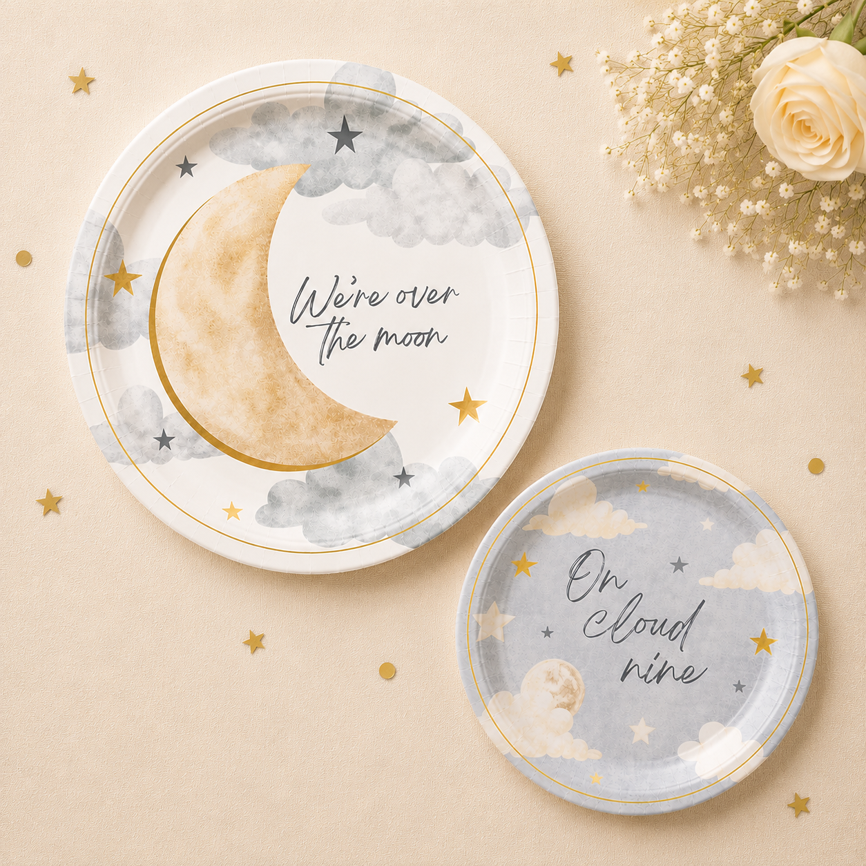 Over the Moon Baby Shower Paper Plates. 8ct. Assorted Options