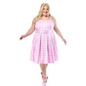 Women's Plus Size Barbie Movie Perfect Day Pink Gingham Dress