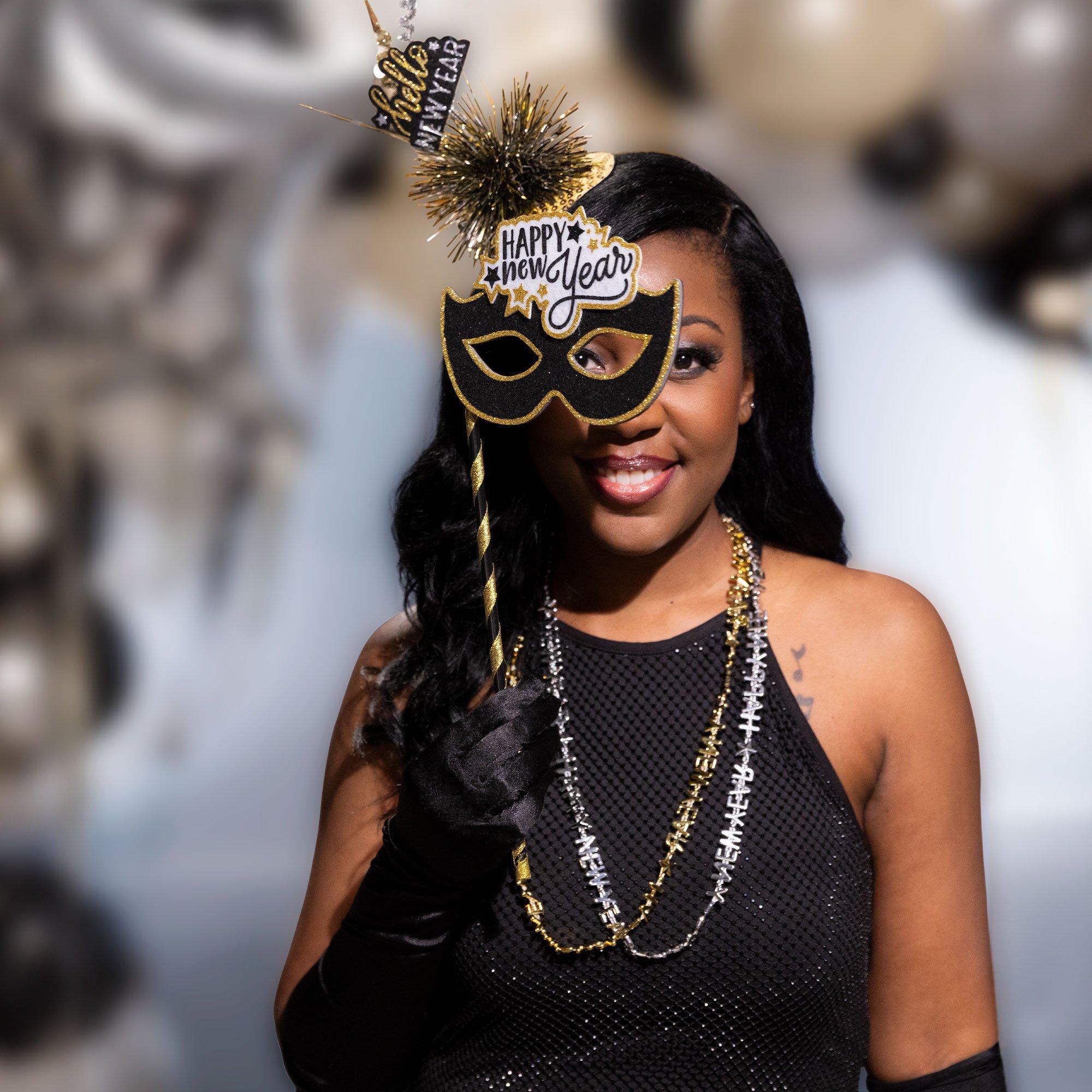 Black. Silver & Gold Hello New Year Tinsel & Plastic Fascinator - Image 2